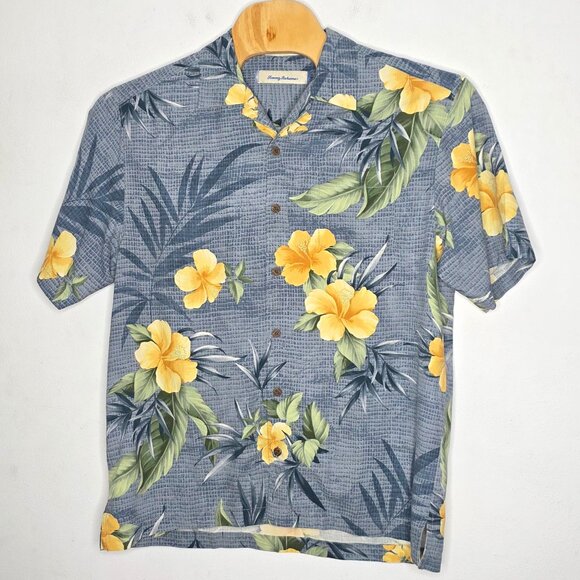 Tommy Bahama Silk Hawaiian Short Sleeve Shirt Gray Floral Men's Large L - Picture 2 of 4